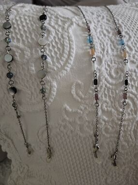Silver-Tone Beaded Eyeglass Chain Necklace - Silver Set Of 2